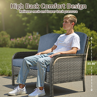 Toject 4 Pieces Patio Furniture Set, All-Weather Wicker Outdoor Furniture Loveseat Table Chairs Set for Porch, High Back Conversation Set for Backyard, Balcony, Denim Blue