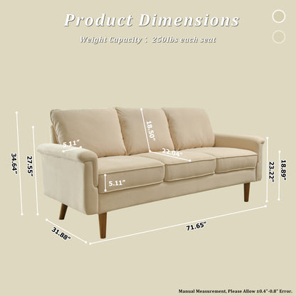 Toject 72" Three-Seat Sofa, Nordic Style Living Room Sofa, Pit Stripe Fabric, Cat-Scratch-Proof And Easy To Install Sofa For Different House Types