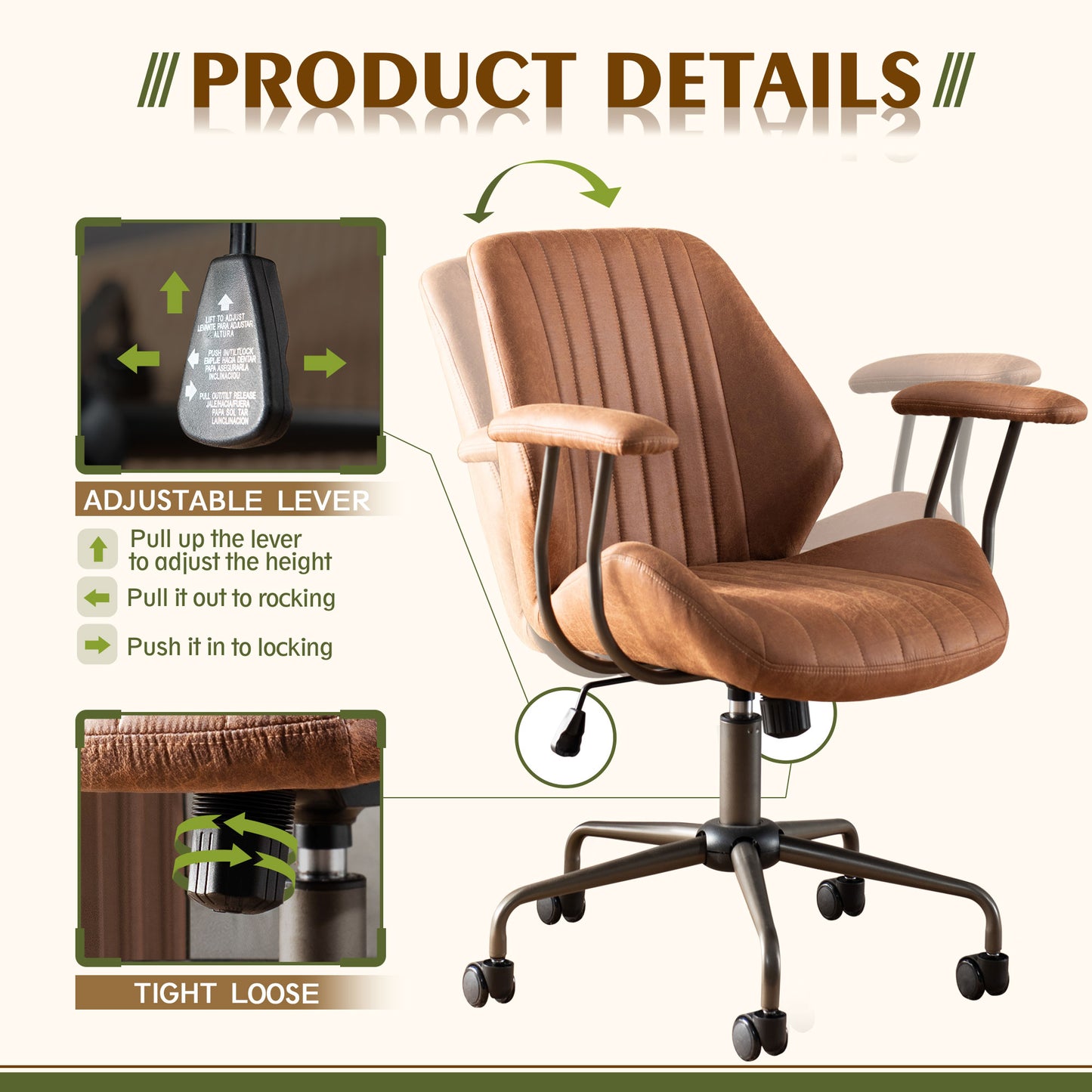 Toject Ergonomic Office Chair, High Back Office Task Chair, Executive Office Chair, Suede Leather