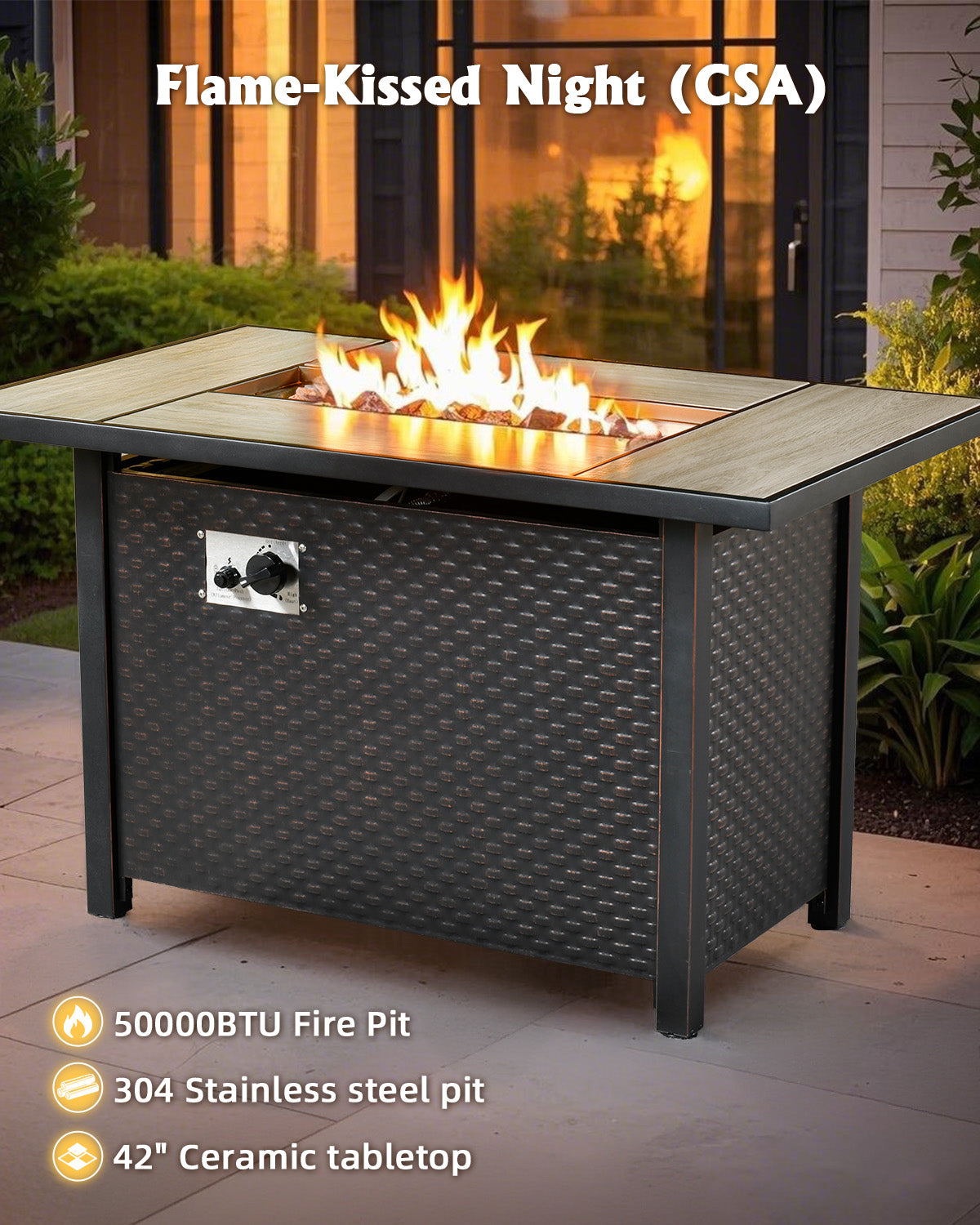 Toject Outdoor Patio Furniture Set, All-Weather Gray Wicker Outside Furniture with 42 Inch Fire Pit Table, 7 Pieces Conversation Set with Swivel Chairs & Ottomans for Backyard Deck Garden