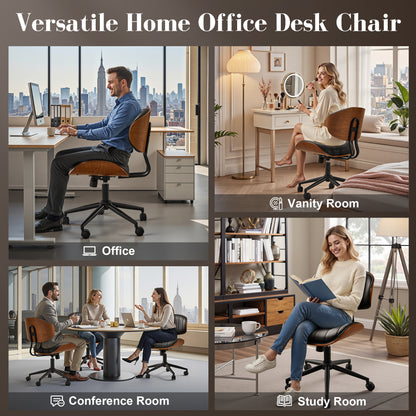 Toject Office Chair, Task Chair with Stripes Wooden Back, Mid-Century Modern Computer Chair, Armless Desk Chair for Home Office, Black