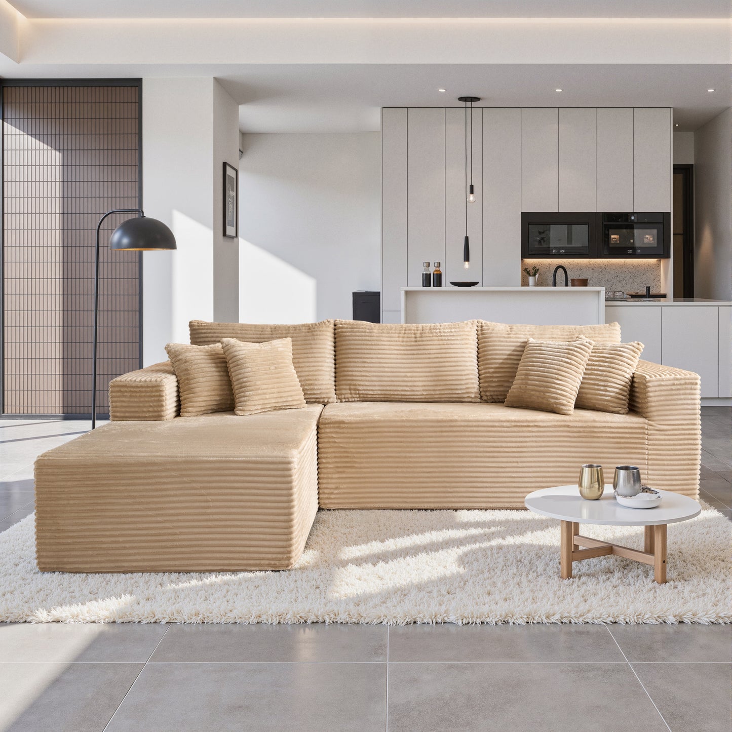 Toject 135" Modular Sectional Sofa, Cloud Modern Sleeper Couch with Chaise Lounge, No Assembly Required, U-shaped Plush Corduroy Sofa Couch for Living Room