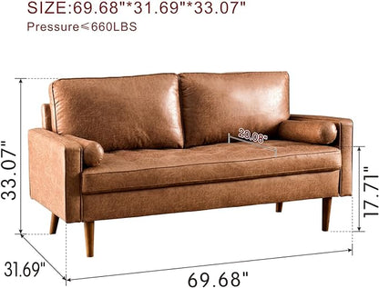 Toject  70" Loveseatwith Armrests and Comfy Cushion for Living Room, Apartment and Small Space, Suede Fabric, Brown