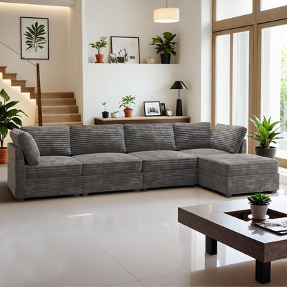 Toject 130" Modular Sectional Couch, Oversized L Shaped Couch, Cloud Sofa with 5 Seater Deep Seat Sofa for Living Room (Black)