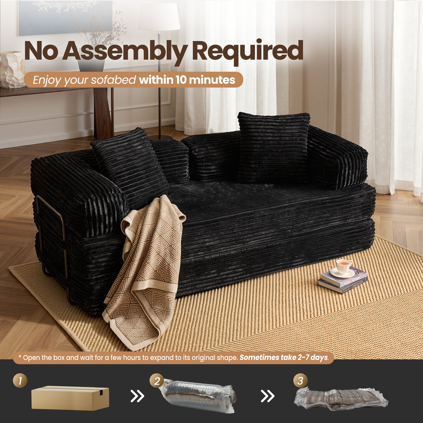 Toject 81" Convertible Sleeper Sofa Bed, Cloud Corduroy Floor Couch with Pillow, Comfy Foldable Couch Sofa Bed for Living Room, Bedroom