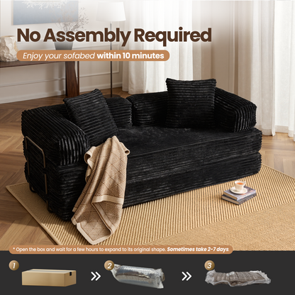 Toject 81" Convertible Sleeper Sofa Bed, Cloud Corduroy Floor Couch with Pillow, Comfy Foldable Couch Sofa Bed for Living Room, Bedroom