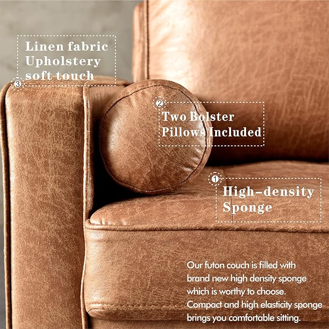 Toject  70" Loveseatwith Armrests and Comfy Cushion for Living Room, Apartment and Small Space, Suede Fabric, Brown