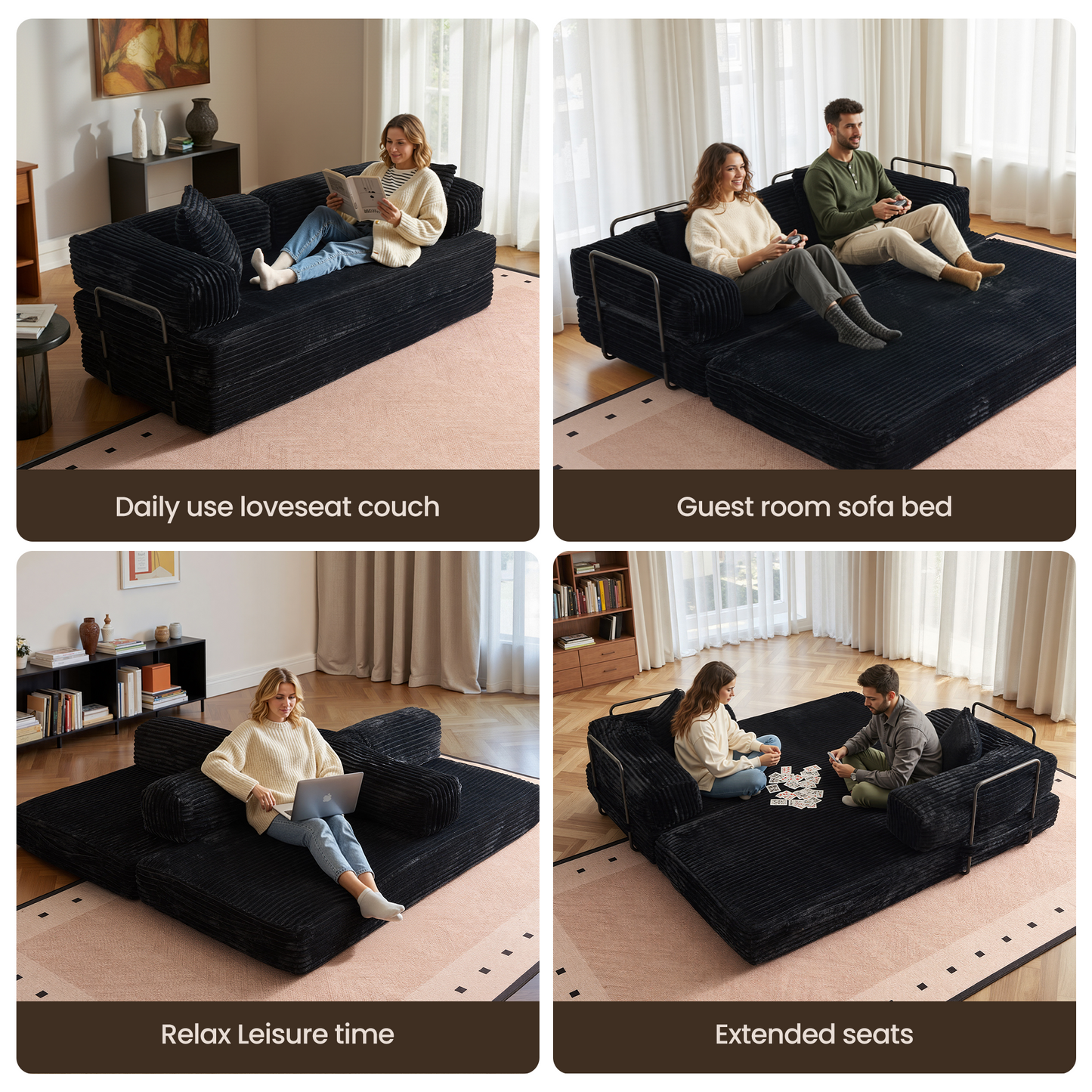 Toject 81" Convertible Sleeper Sofa Bed, Cloud Corduroy Floor Couch with Pillow, Comfy Foldable Couch Sofa Bed for Living Room, Bedroom