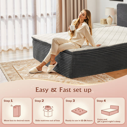 Toject Queen Size Memory Foam Mattress, Soft Bed with Matching Headboard, Medium Firm Mattress in a Box, No Assembly Required and Bed Frame Needed, Support for Modern Bedrooms, Apartment, Gray