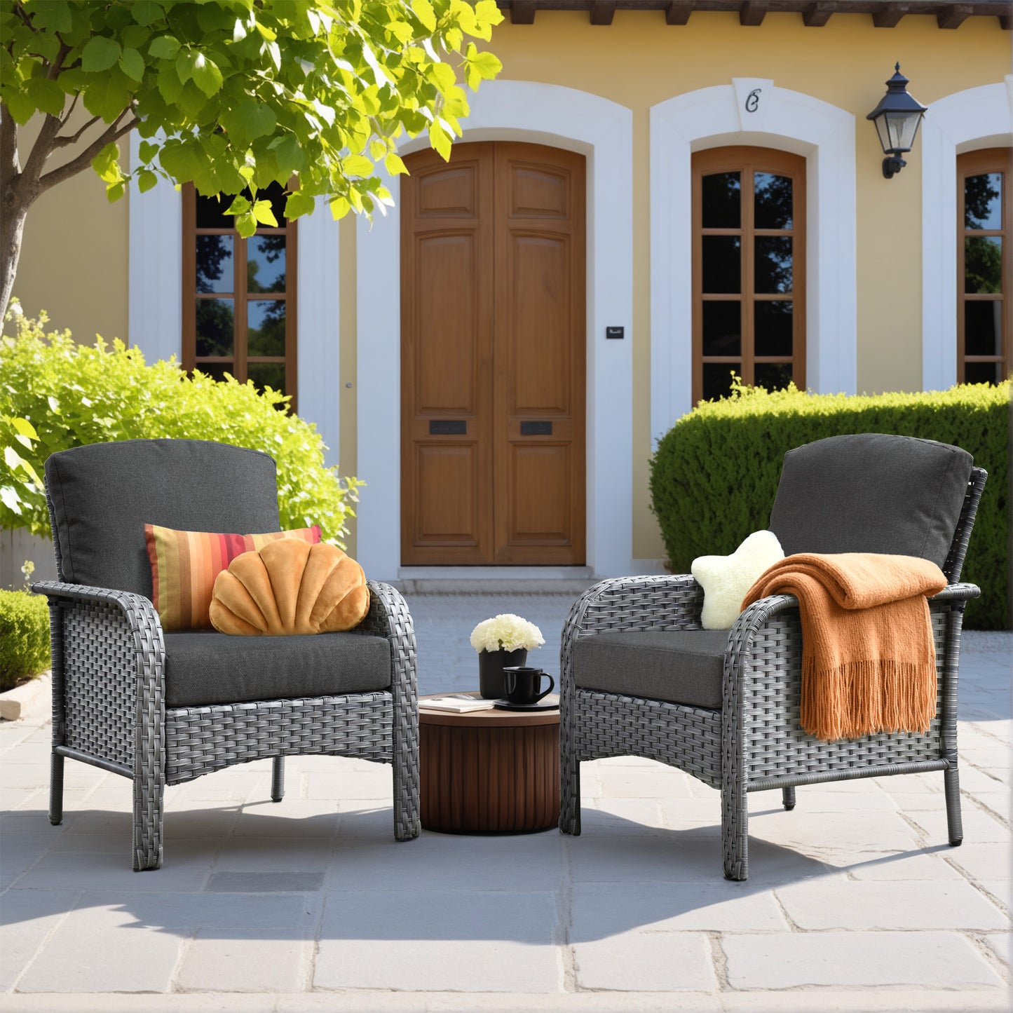 Toject 4 Pieces Patio Furniture Set, All-Weather Wicker Outdoor Furniture Loveseat Table Chairs Set for Porch, High Back Conversation Set for Backyard, Balcony, Denim Blue