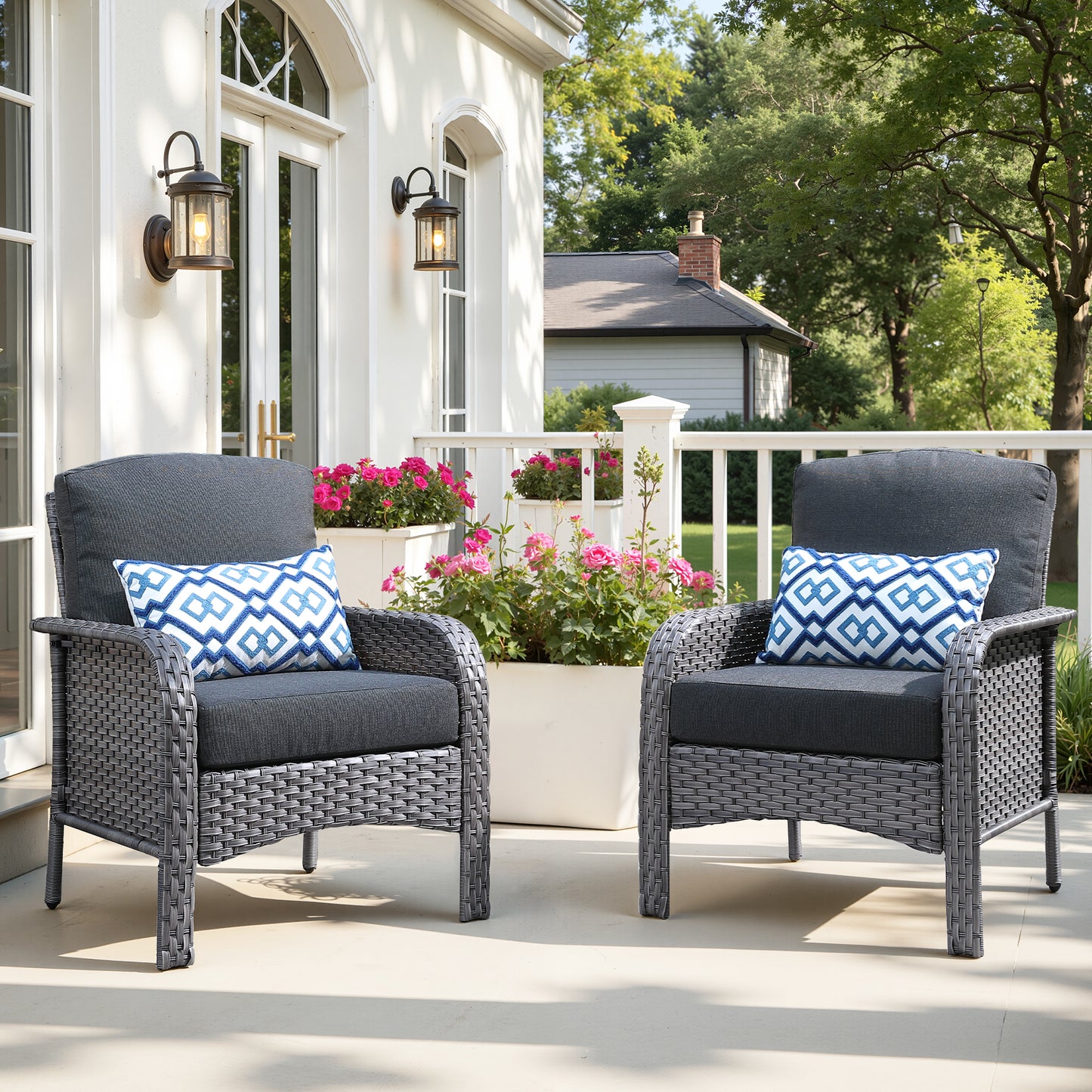 Toject 4 Pieces Patio Furniture Set, All-Weather Wicker Outdoor Furniture Loveseat Table Chairs Set for Porch, High Back Conversation Set for Backyard, Balcony, Denim Blue