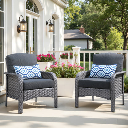 Toject 4 Pieces Patio Furniture Set, All-Weather Wicker Outdoor Furniture Loveseat Table Chairs Set for Porch, High Back Conversation Set for Backyard, Balcony, Denim Blue