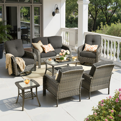Toject 4 Pieces Patio Furniture Set, All-Weather Wicker Outdoor Furniture Loveseat Table Chairs Set for Porch, High Back Conversation Set for Backyard, Balcony, Denim Blue