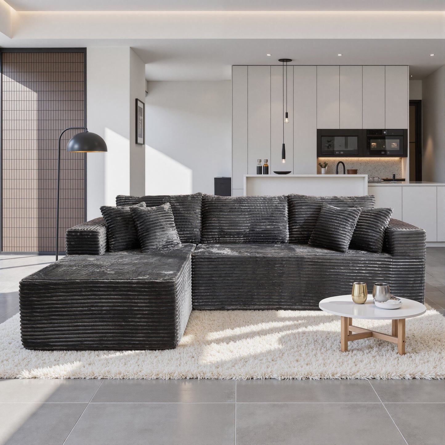 Toject 135" Modular Sectional Sofa, Cloud Modern Sleeper Couch with Chaise Lounge, No Assembly Required, U-shaped Plush Corduroy Sofa Couch for Living Room