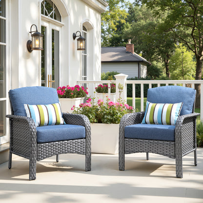 Toject 4 Pieces Patio Furniture Set, All-Weather Wicker Outdoor Furniture Loveseat Table Chairs Set for Porch, High Back Conversation Set for Backyard, Balcony, Denim Blue