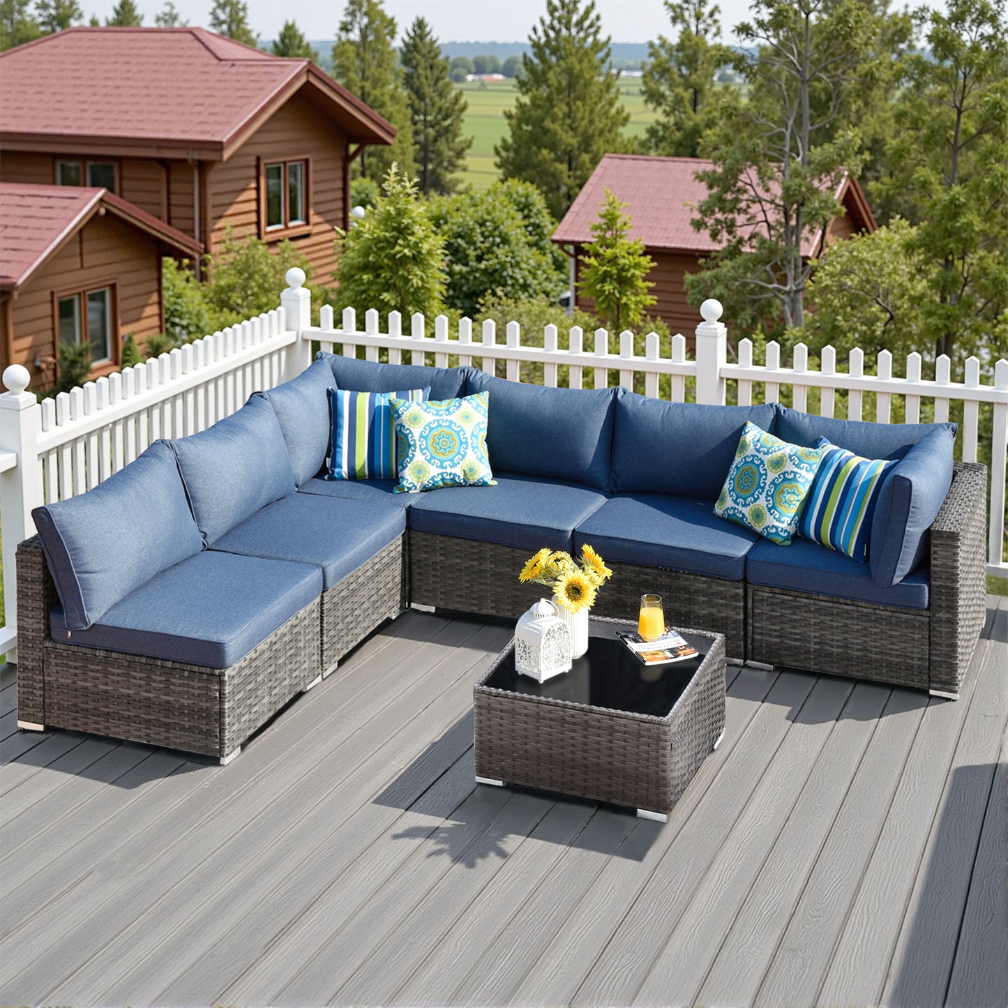 Toject 11 Pcs Paito Furniture Set, Outdoor Furniture Set with Swivel Chairs and Fire Pit