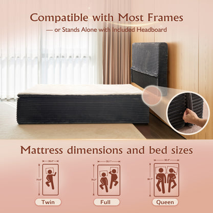 Toject Queen Size Memory Foam Mattress, Soft Bed with Matching Headboard, Medium Firm Mattress in a Box, No Assembly Required and Bed Frame Needed, Support for Modern Bedrooms, Apartment, Gray