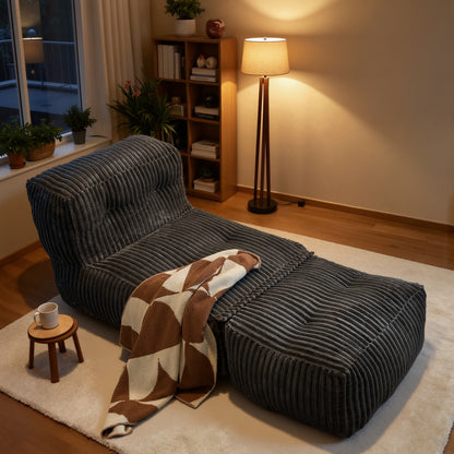 Toject Big Bean Bag Lounger Chair for Adults, Large Polyester Fabric Bean Bag Sofa with Back Support, Memory Foam Filled Beanbag Floor Chair for Living Room, Bedroom, Dorm, Brown