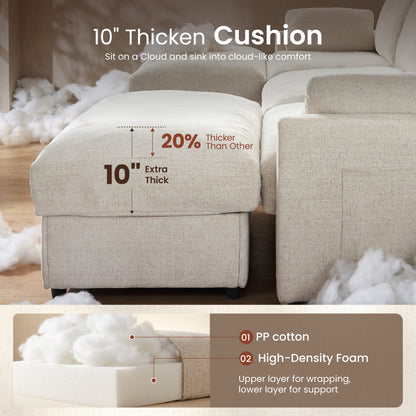 Toject 110.6" Modern U-Shape Sectional Sofa, Yarn-Dyed Chenille 4 Seat Deep Seat Sofa with 2 Movable Ottomans for Living Room Bedroom Apartment, Off-white