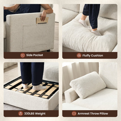 Toject 110.6" Modern U-Shape Sectional Sofa, Yarn-Dyed Chenille 4 Seat Deep Seat Sofa with 2 Movable Ottomans for Living Room Bedroom Apartment, Off-white
