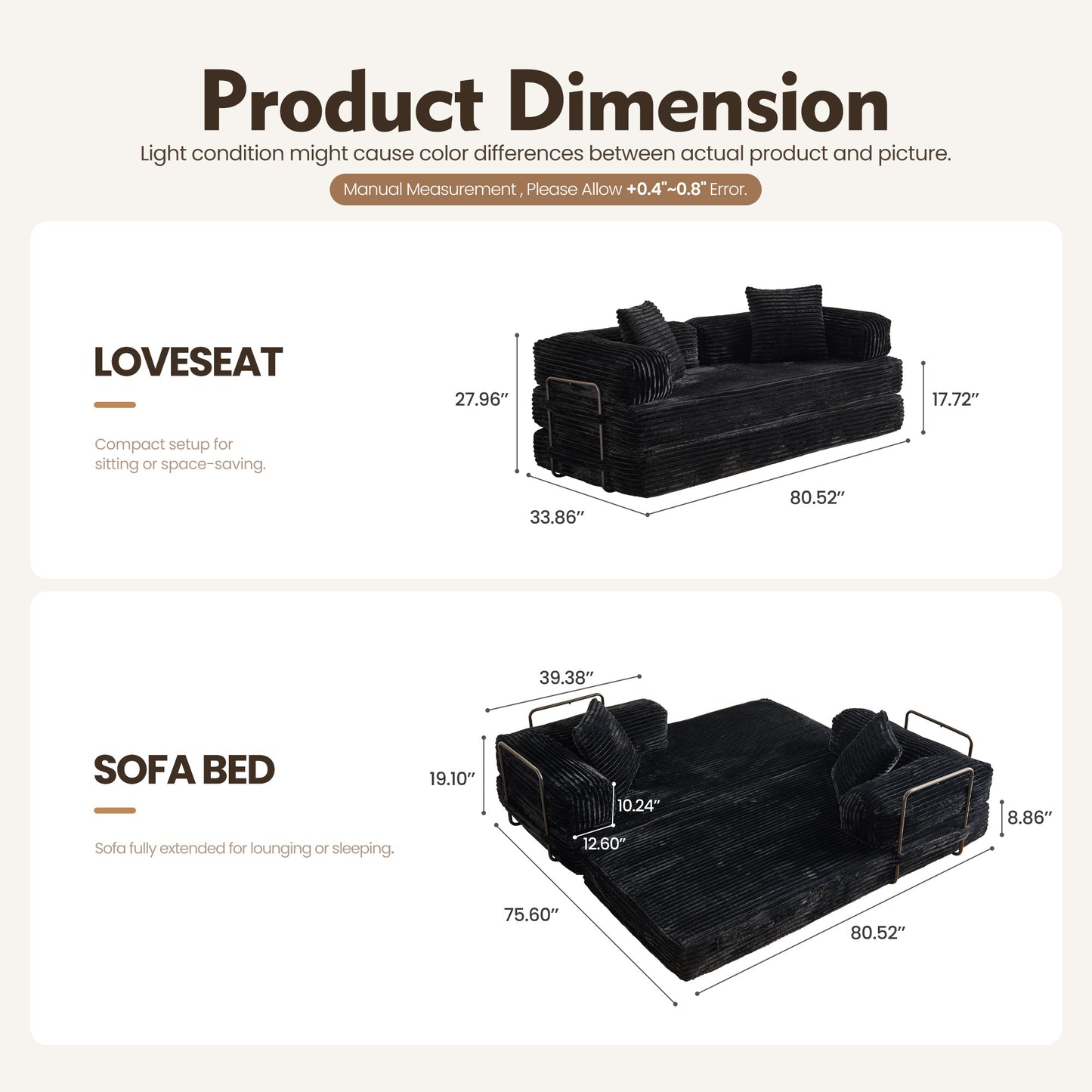 Toject 81" Convertible Sleeper Sofa Bed, Cloud Corduroy Floor Couch with Pillow, Comfy Foldable Couch Sofa Bed for Living Room, Bedroom