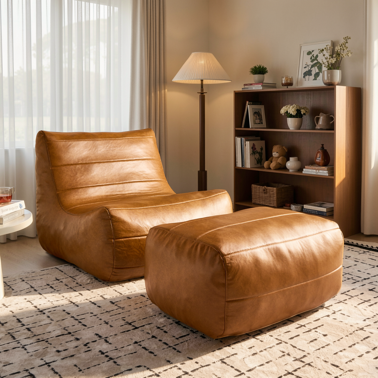 Toject Giant Bean Bag Chair, Faux Leather Memory Foam Floor Sofa for Adults, Ergonomic Back Support, No Assembly Needed, Lightweight Lounger for Living Room Bedroom Dorm Office, Black