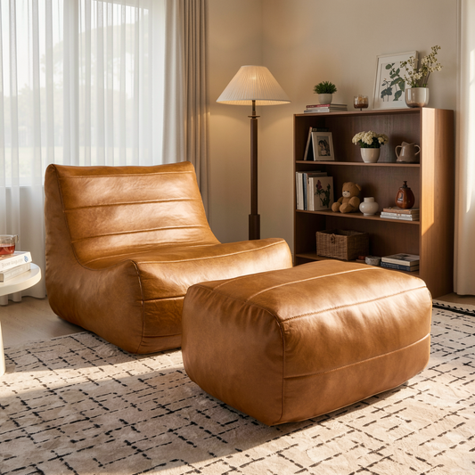 Toject Giant Bean Bag Chair, Faux Leather Memory Foam Floor Sofa for Adults, Ergonomic Back Support, No Assembly Needed, Lightweight Lounger for Living Room Bedroom Dorm Office, Black