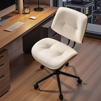 Toject Office Chair, Task Chair with Wooden Back, Mid-Century Modern Computer Chair, Armless Desk Chair for Home Office, Black