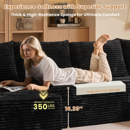 Toject 135" Modular Sectional Sofa, Cloud Modern Sleeper Couch with Chaise Lounge, No Assembly Required, U-shaped Plush Corduroy Sofa Couch for Living Room