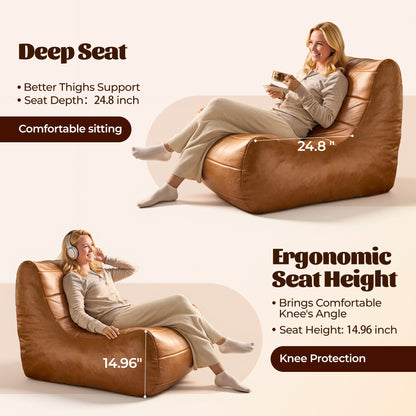 Toject Giant Bean Bag Chair, Faux Leather Memory Foam Floor Sofa for Adults, Ergonomic Back Support, No Assembly Needed, Lightweight Lounger for Living Room Bedroom Dorm Office, Black