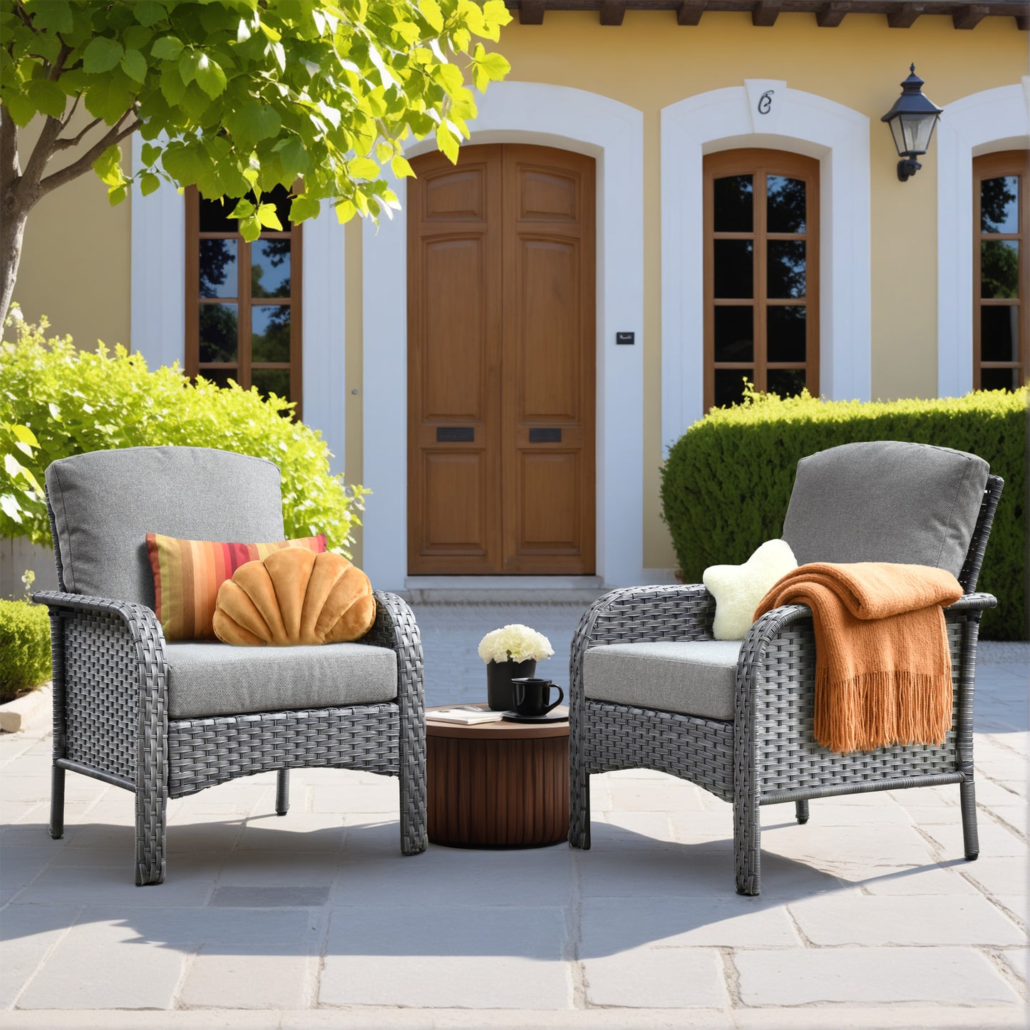 Toject 4 Pieces Patio Furniture Set, All-Weather Wicker Outdoor Furniture Loveseat Table Chairs Set for Porch, High Back Conversation Set for Backyard, Balcony, Denim Blue