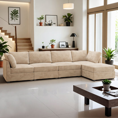 Toject 130" Modular Sectional Couch, Oversized L Shaped Couch, Cloud Sofa with 5 Seater Deep Seat Sofa for Living Room (Black)