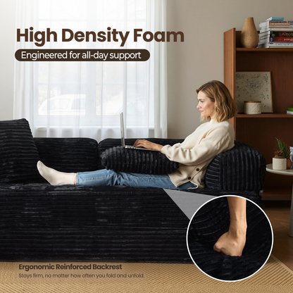 Toject 81" Convertible Sleeper Sofa Bed, Cloud Corduroy Floor Couch with Pillow, Comfy Foldable Couch Sofa Bed for Living Room, Bedroom