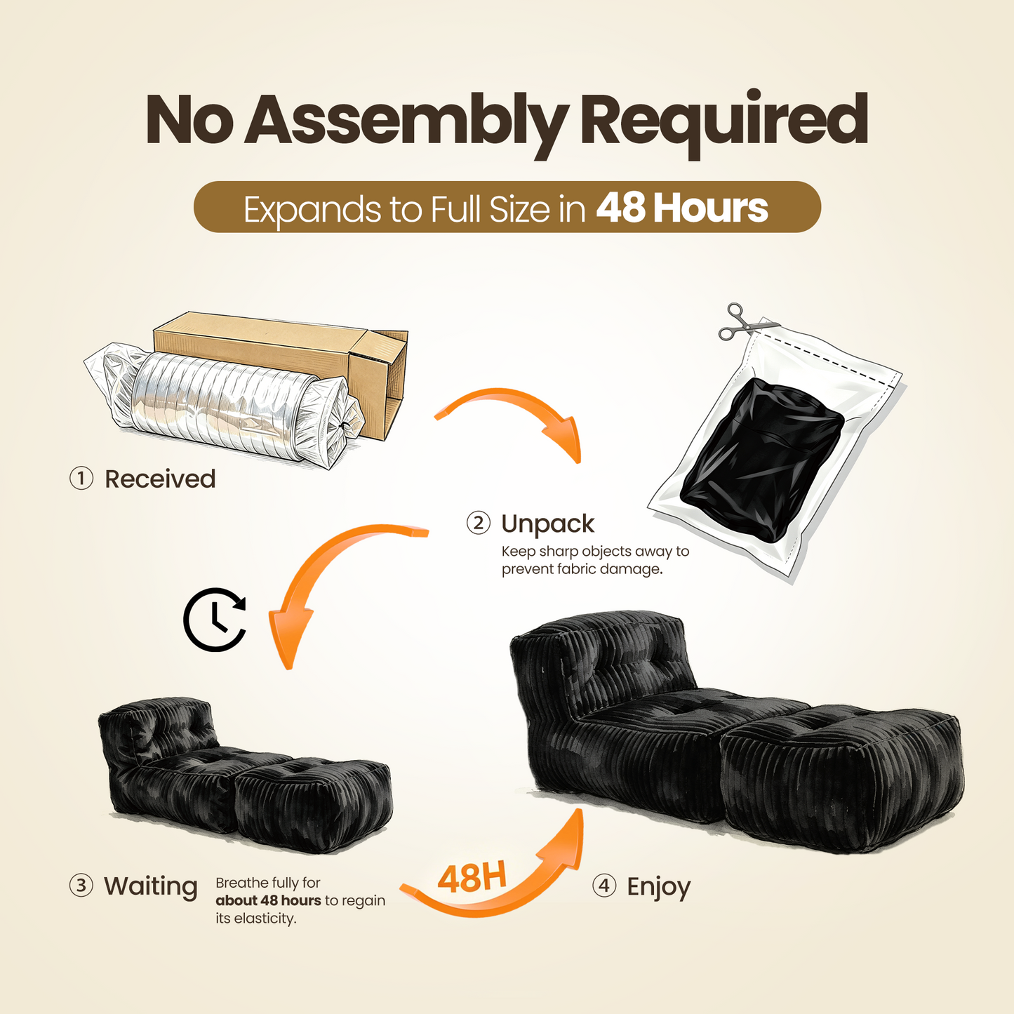 Toject Big Bean Bag Lounger Chair for Adults, Large Polyester Fabric Bean Bag Sofa with Back Support, Memory Foam Filled Beanbag Floor Chair for Living Room, Bedroom, Dorm, Brown