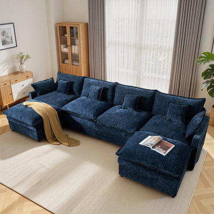 Toject 142" U-Shaped Modular Sectional Sofa, Chenille Cloud Couch with 2 Movable Ottomans, Extra Deep Seat Convertible Couch for Living Room, Apartment