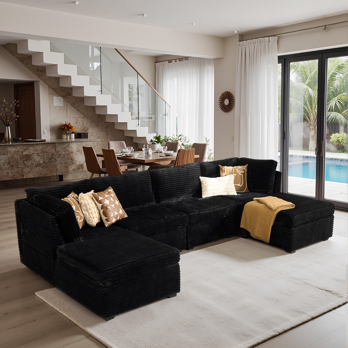 Toject 130" Modular Sectional Couch, Oversized L Shaped Couch, Cloud Sofa with 5 Seater Deep Seat Sofa for Living Room (Black)