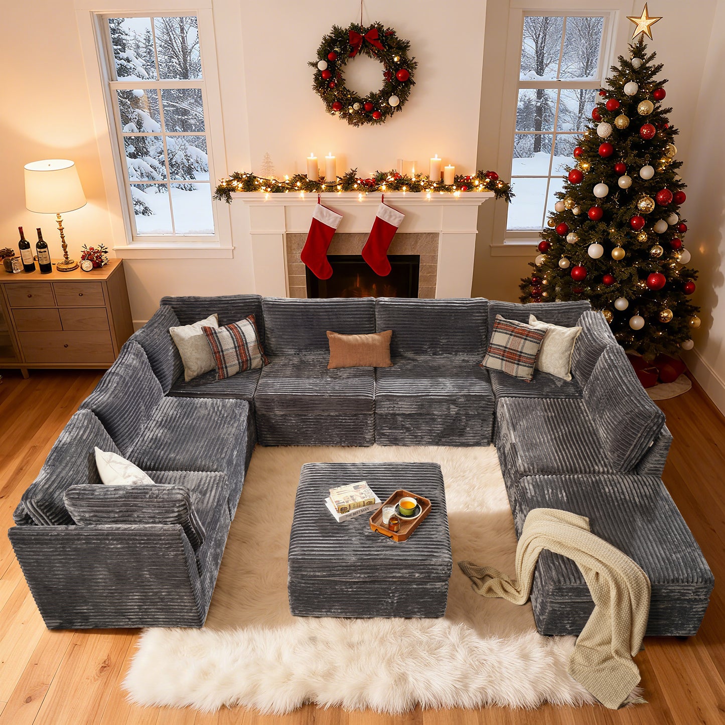 Toject 130" Modular Sectional Couch, Oversized L Shaped Couch, Cloud Sofa with 5 Seater Deep Seat Sofa for Living Room (Black)