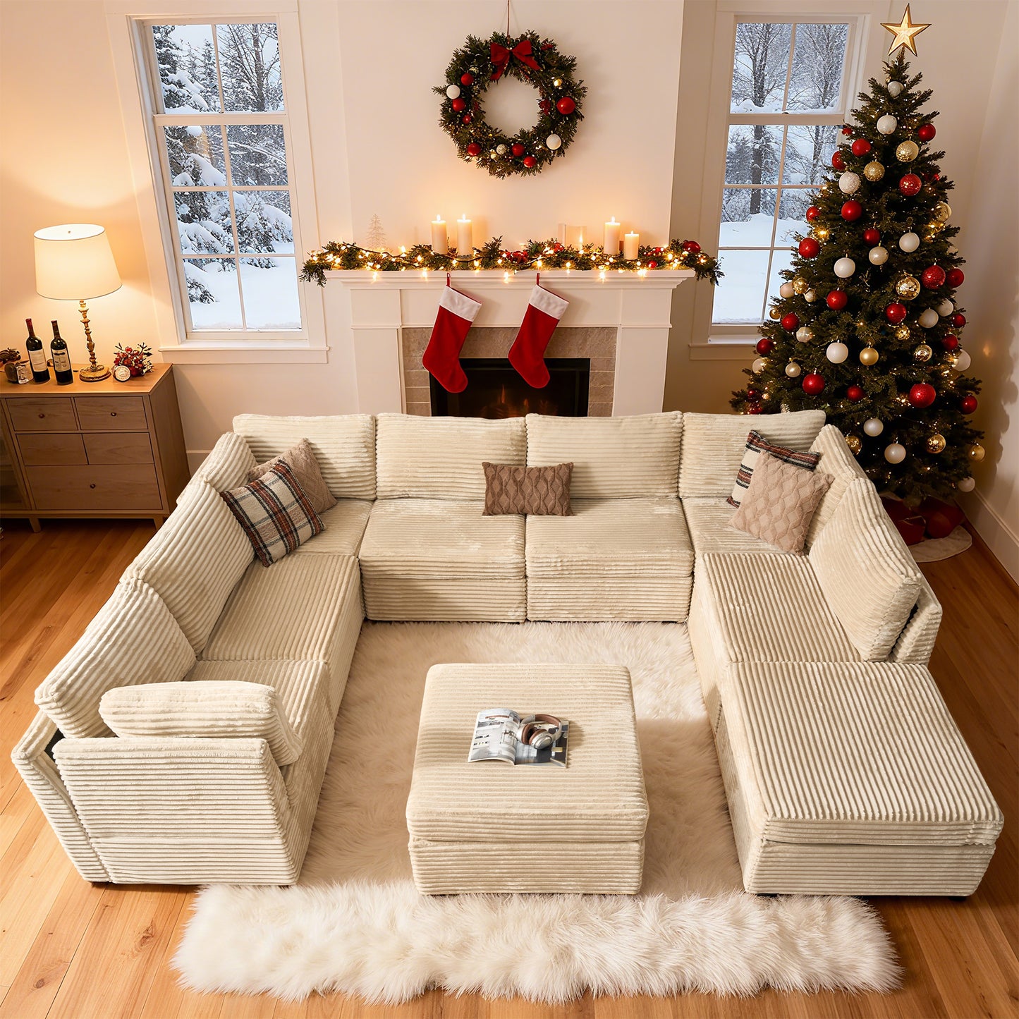 Toject 130" Modular Sectional Couch, Oversized L Shaped Couch, Cloud Sofa with 5 Seater Deep Seat Sofa for Living Room (Black)