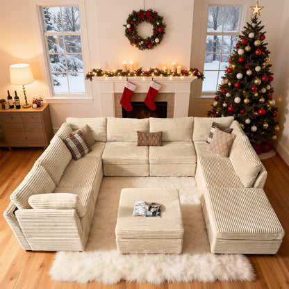 Toject 130" Modular Sectional Couch, Oversized L Shaped Couch, Cloud Sofa with 5 Seater Deep Seat Sofa for Living Room (Black)