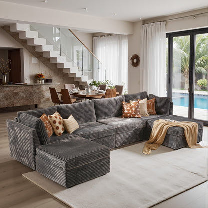 Toject 130" Modular Sectional Couch, Oversized L Shaped Couch, Cloud Sofa with 5 Seater Deep Seat Sofa for Living Room (Black)