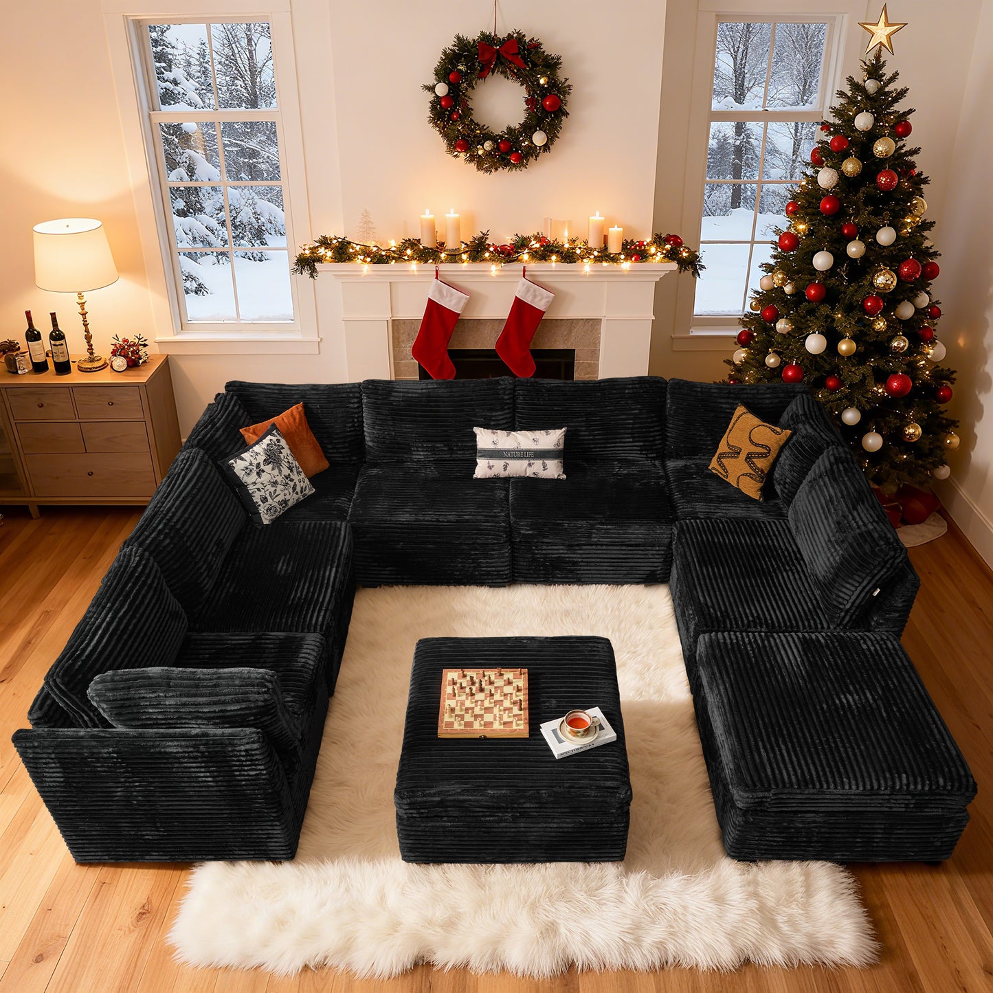 Toject 130" Modular Sectional Couch, Oversized L Shaped Couch, Cloud Sofa with 5 Seater Deep Seat Sofa for Living Room (Black)