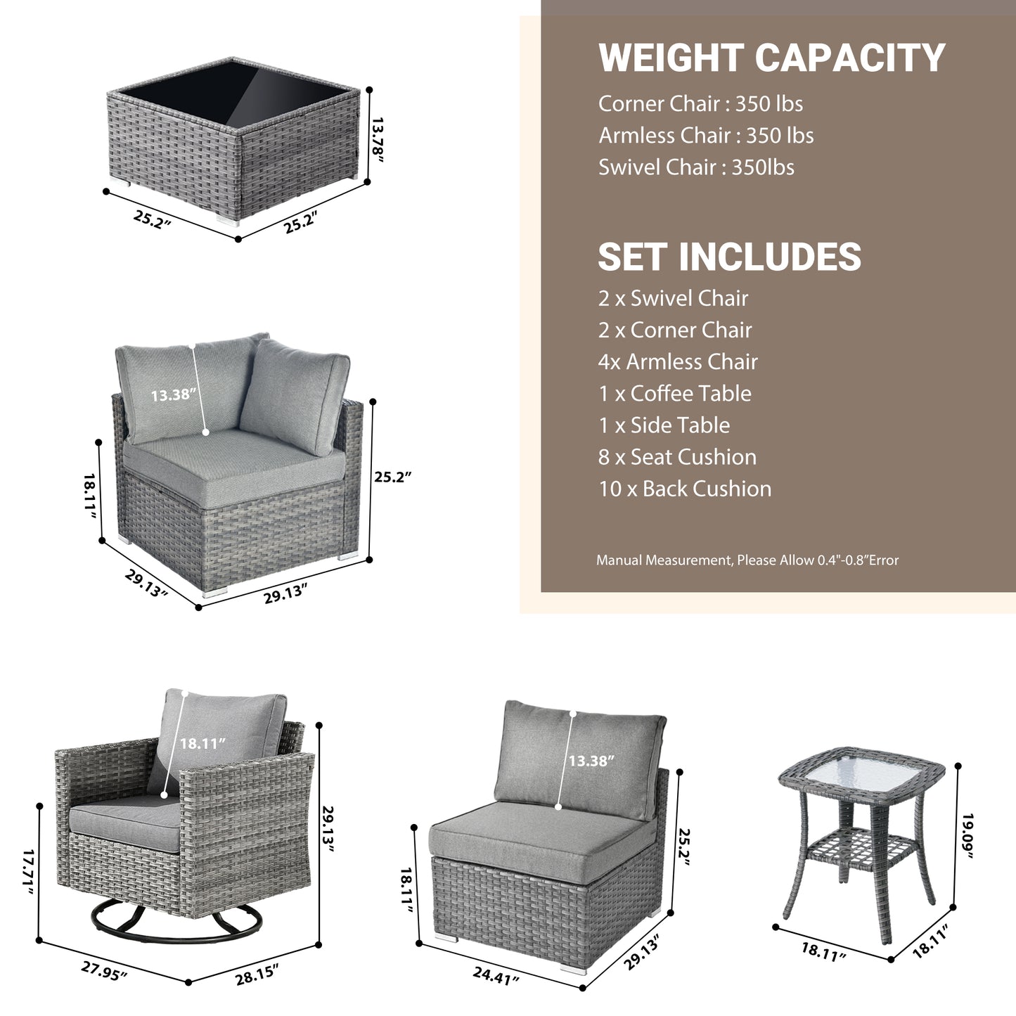 Toject 11 Pcs Paito Furniture Set, Outdoor Furniture Set with Swivel Chairs and Fire Pit