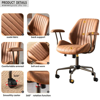 Toject Office Chair Suede Fabric for Executive and Home Office Ergonomic Chair-Light Brown