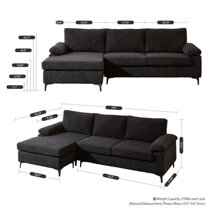 Toject Living Room Sofa Reversible Chaise 100" Wide with Ottoman