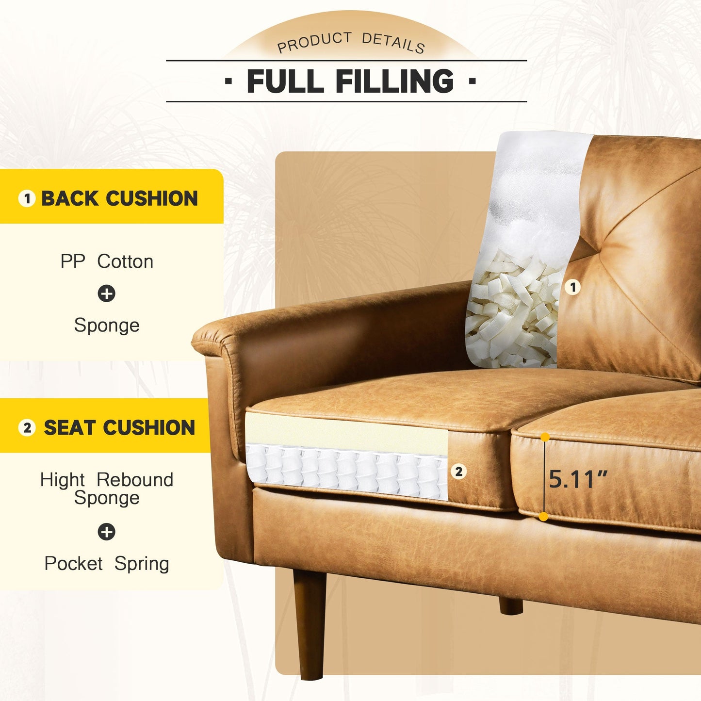 Toject 72"Hot Stamping, Living Room Sofa,  Easy To Install Sofa For Different House Types