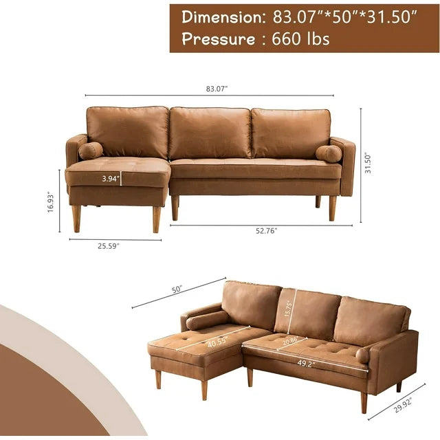 Toject L-shape Sectional Sofa Couch,3-seat Suede Fabric Sofa Modern Accent Couch Lounge for Small Spaces(Left Chaise,Light Brown)