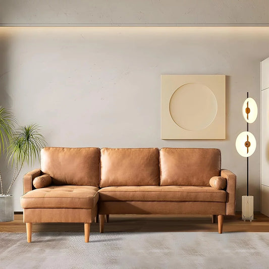 Toject L-shape Sectional Sofa Couch,3-seat Suede Fabric Sofa Modern Accent Couch Lounge for Small Spaces(Left Chaise,Light Brown)